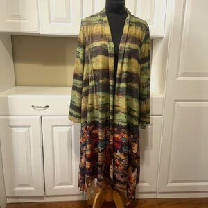 Adore Mixed Media S Colorful  Draped Open Long Sleeve Duster Cardigan Artsy